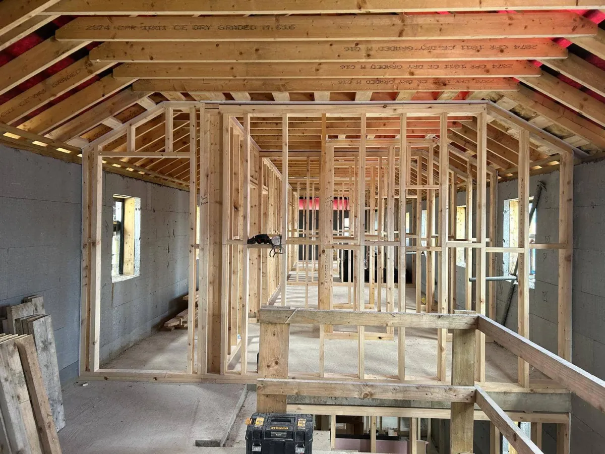 Garden room timber frame under construction