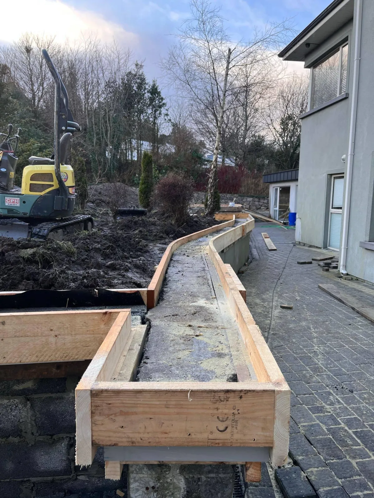Garden patio timber decking under construction