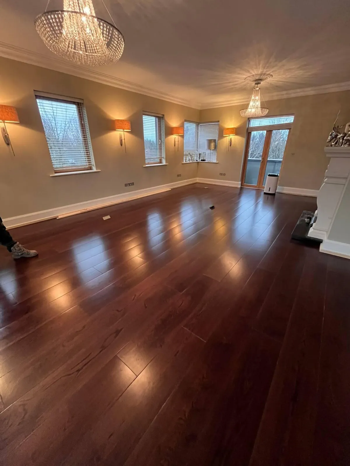 Living room with polished hardwood floor