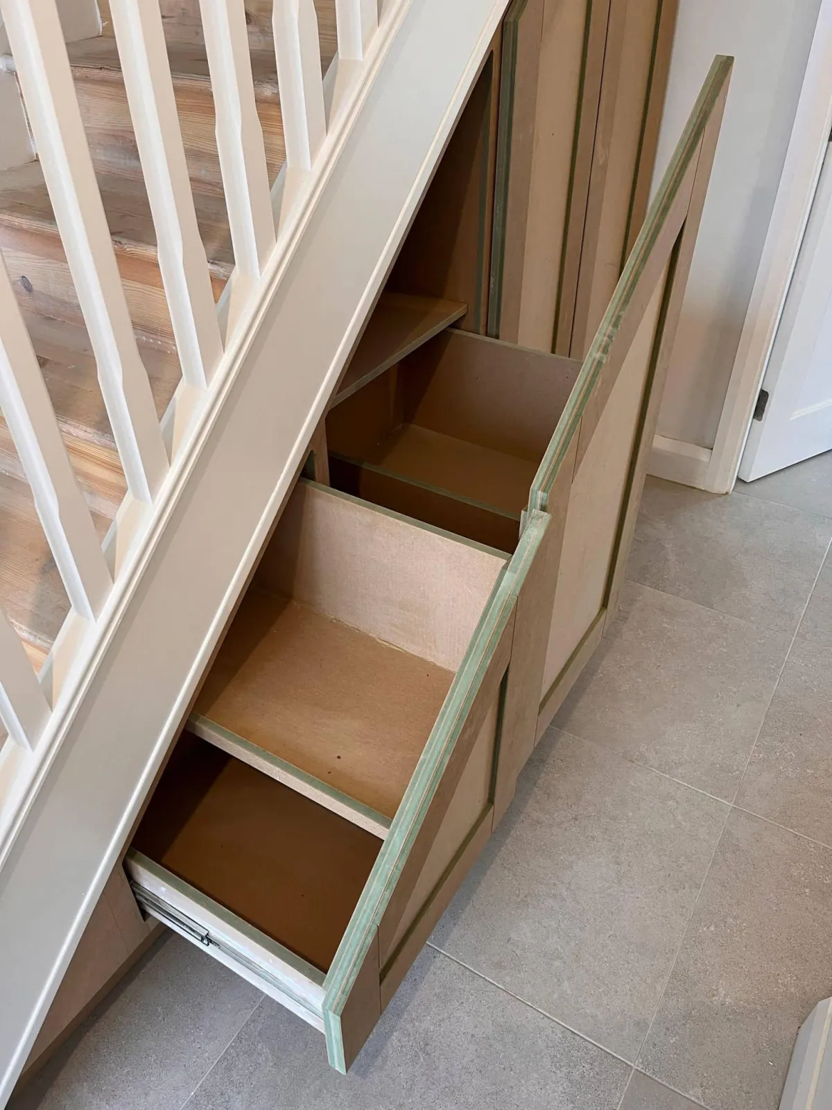 Understair storage pull-out drawer joinery