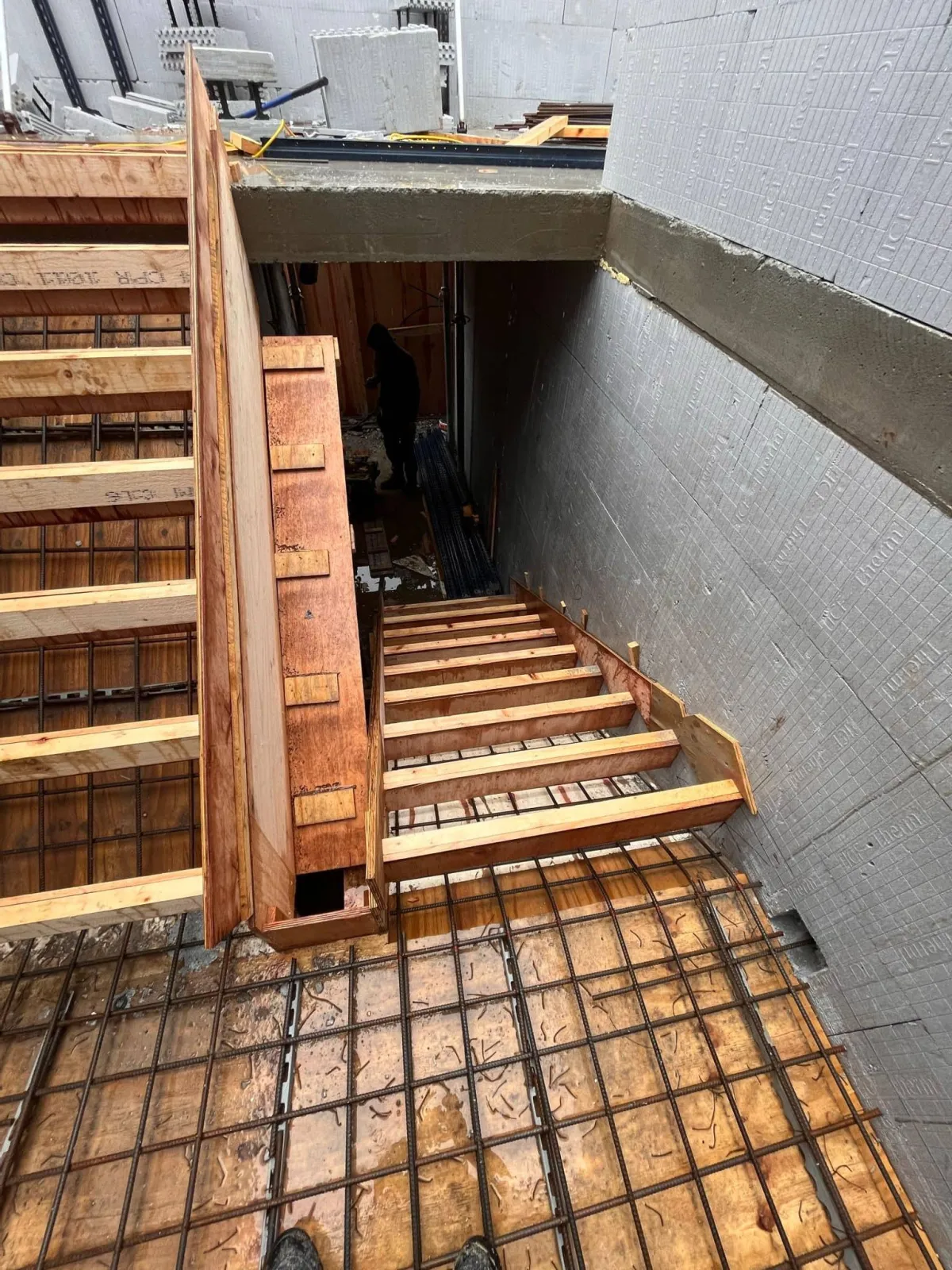 Structural concrete staircase with rebar