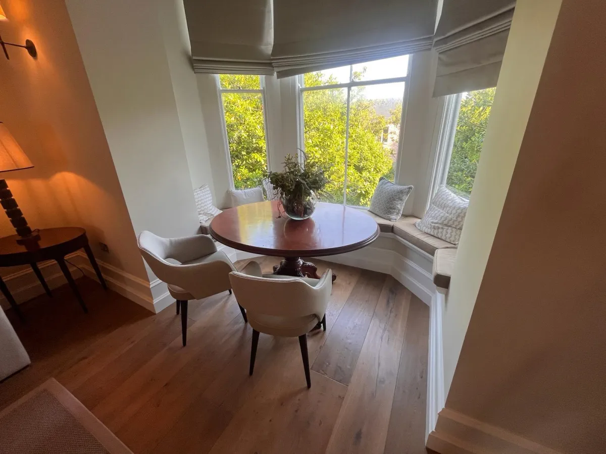 Bright breakfast nook with bay window